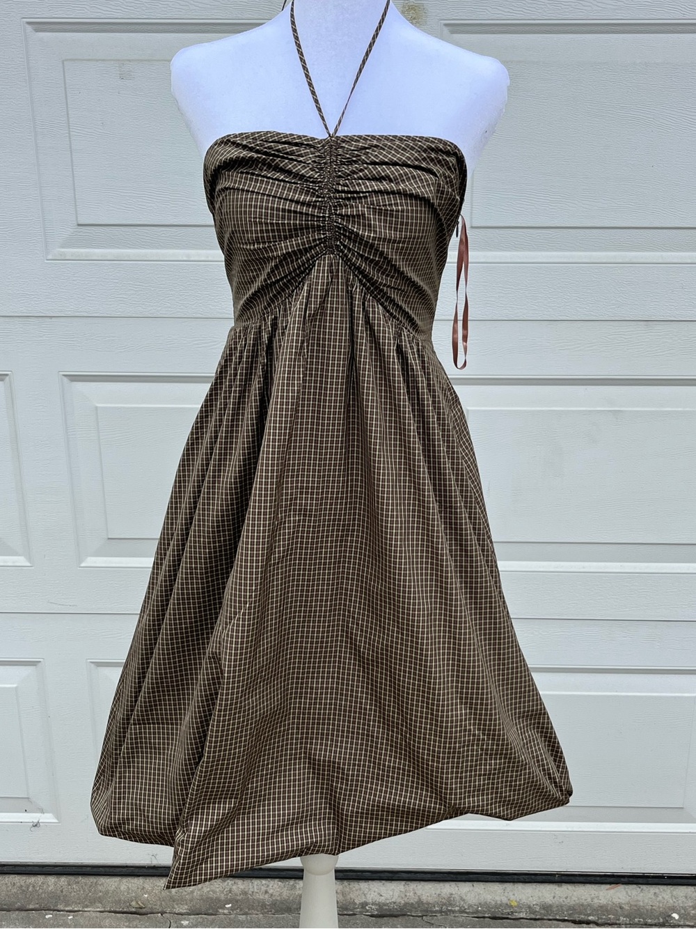 VTG BCBGMaxAzria Brown Checked Strapless Sundress size Small